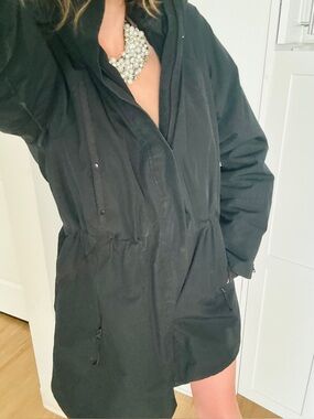 Black Hooded Women's Parka Jacket - Lightweight Coat